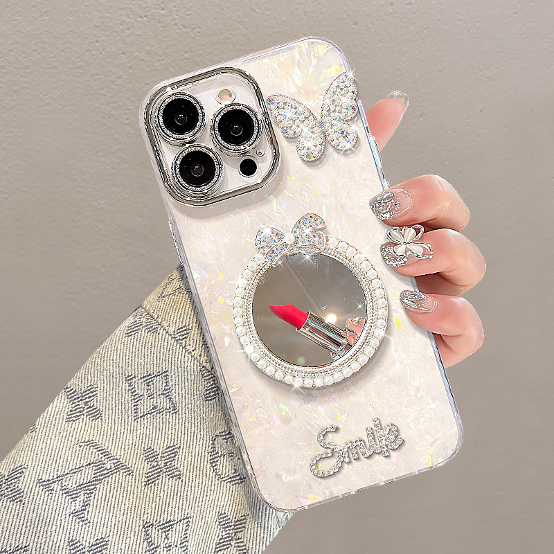 Espejo simple y elegante con patrón de concha para iPhone 16ProMax funda para teléfono móvil 14 Apple 15 femenino 13 nuevo 16