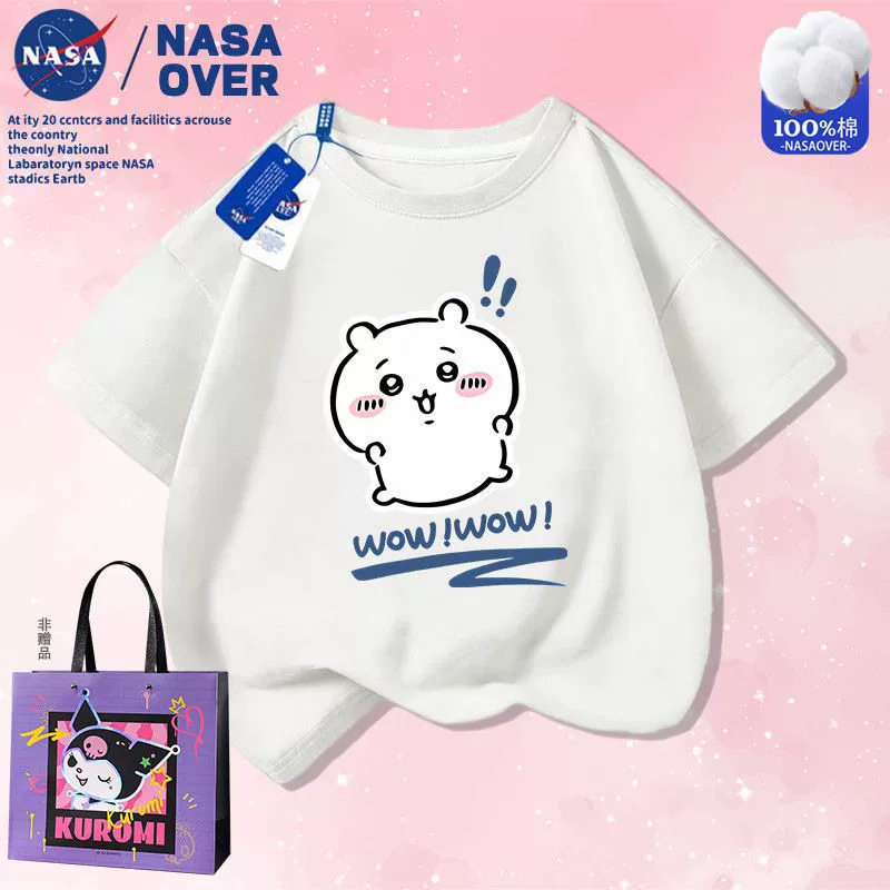 NASA совместный мальчики и девочки рисунок из чистого хлопка короткие рукава лето Chiikawa напечатано коротким рукавом повседневная дышащая полураспашка одежда
