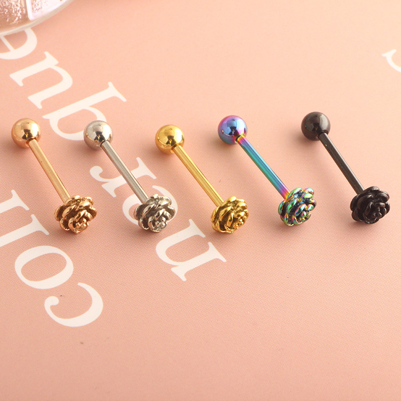 Retro Flower Stainless Steel Plating Tongue Nail 1 Piece