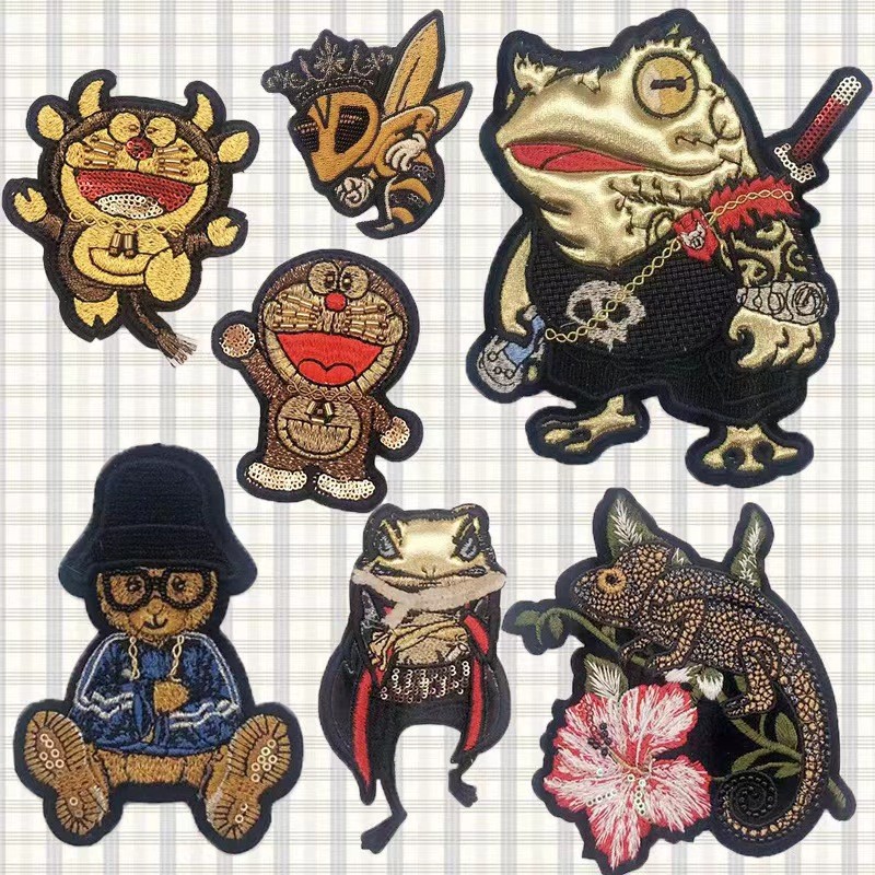 建连亮片牙刷绣哆啦A梦衣服裤子补丁贴电脑绣花特种牙刷绣刺绣标