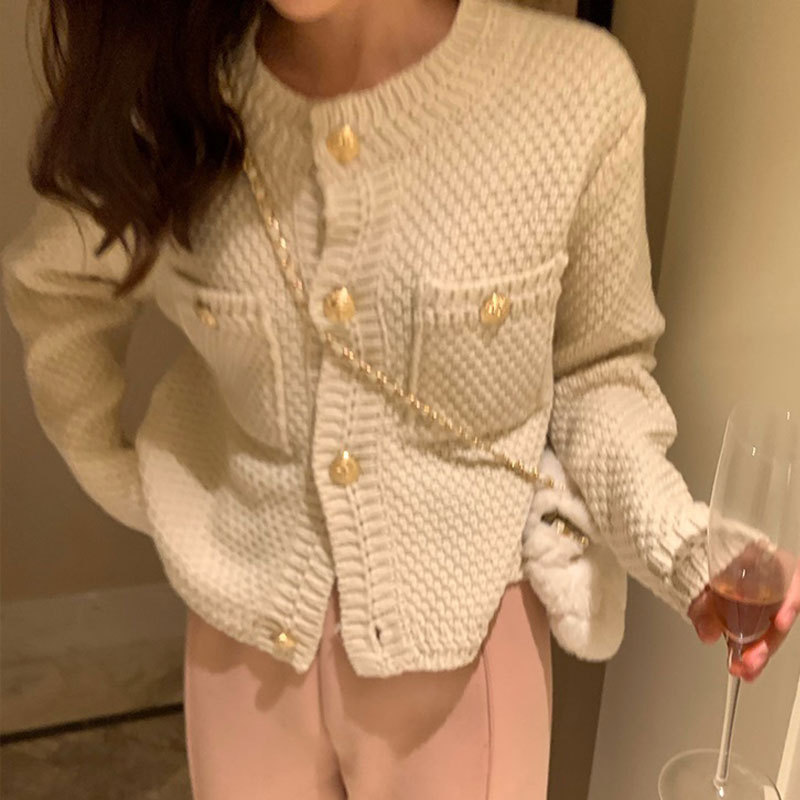 Honghe Knitting Factory|Chanel-Style Knitted Cardigan for Women, Coarse Texture Pocket Short Sweater Coat with a Gentle Feel Honghe Knitting Factory|Chanel-Style Knitted Cardigan for Women, Coarse Texture Pocket Short Sweater Coat with a Gentle Feel