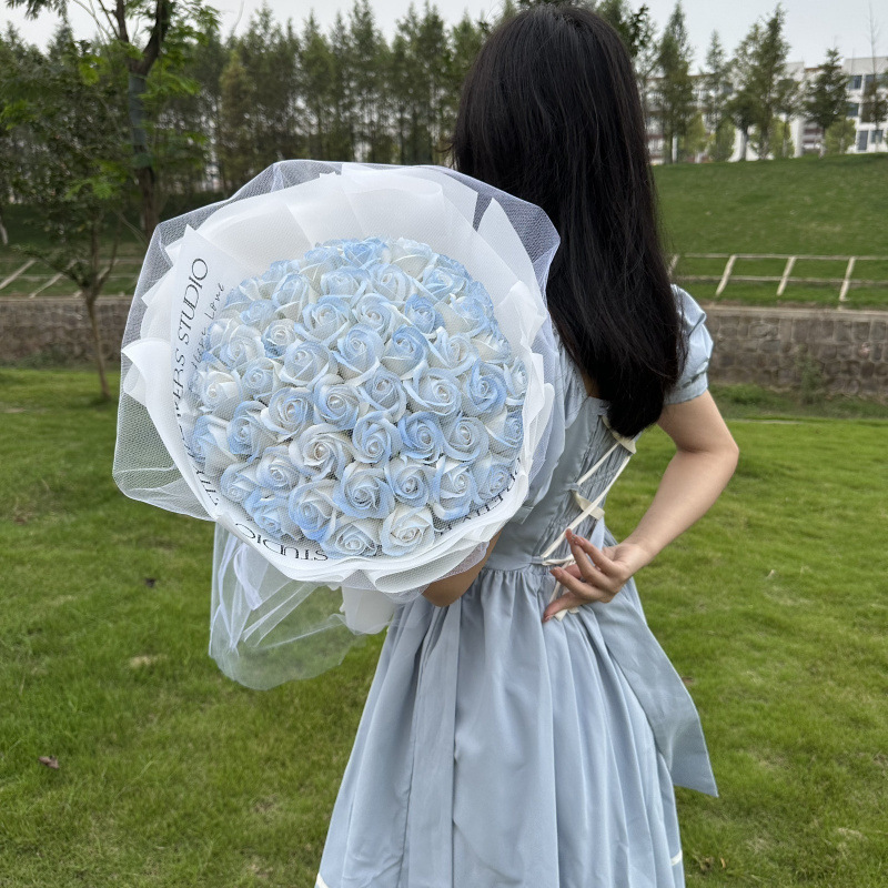 生日送女生大束碎冰蓝玫瑰黑骑士花束仿真香皂花闺蜜妈妈|undefined