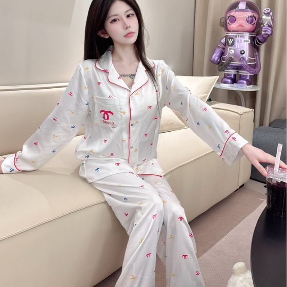 2025 Spring and Autumn New Entry Light Luxury High-end Full Edition Small Fragrance Pajamas Women's Long-sleeved Trousers Home Clothes Two-piece Set