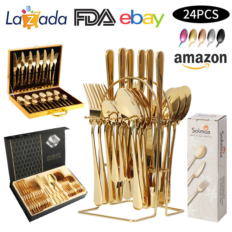 Cross-border Amazon stainless steel tableware suit 1010 steak knife, fork and spoon small blue box Western tableware gift tableware