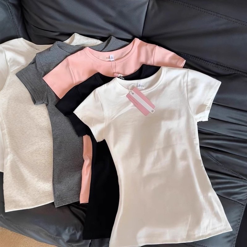 American-Style Short-Sleeved T-Shirt for Girls, Summer Slim Fit, Multi-Color, 2026 New Korean Style, Slimming Inner Wear, Waist-Cinching Tight Top American-Style Short-Sleeved T-Shirt for Girls, Summer Slim Fit, Multi-Color, 2026 New Korean Style, Slimming Inner Wear, Waist-Cinching Tight Top