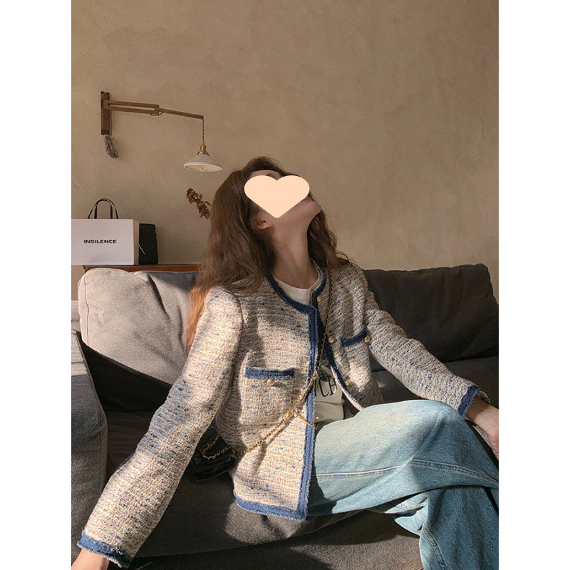 法式小香风拼接牛仔短外套女2025春秋新款气质显瘦粗花呢短款上衣|undefined