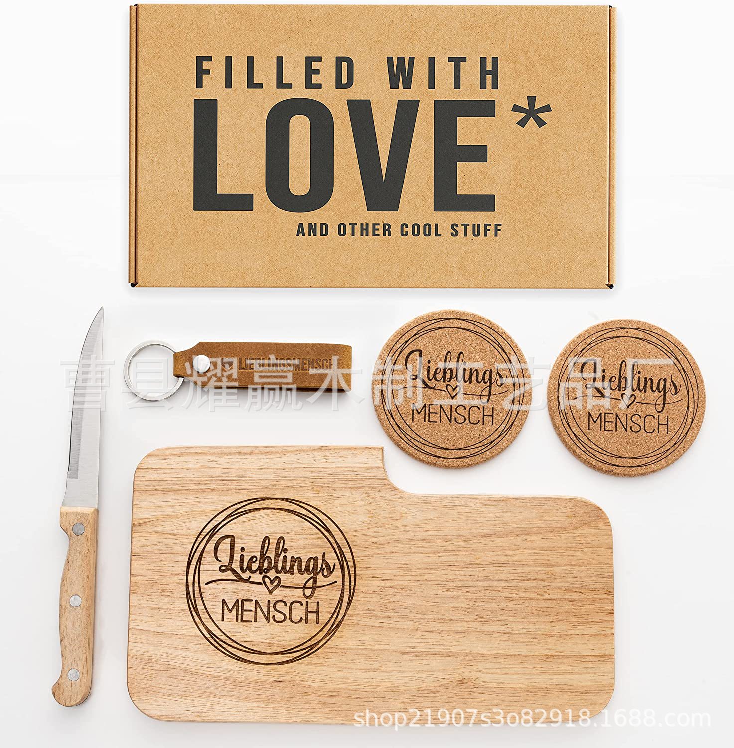 木质切菜板砧板厨房家用水果托盘附带刀具方形早餐砧板BSCI