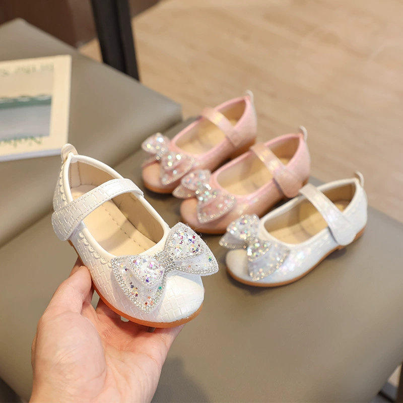 Весенне-осенняя новая кожаная обувь в Корейском стиле для девочек, обувь принцессы с бантом, детская танцевальная обувь на липучке с бантом