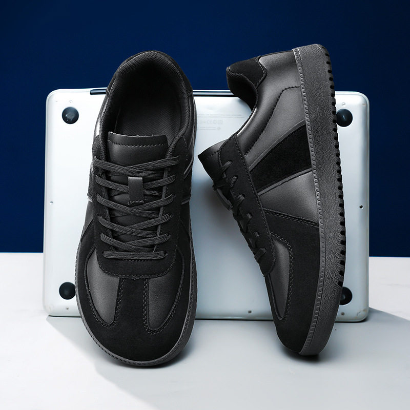 Giày sneaker da lì phối lưới form rộng mũi tròn, đế cao 3–5 cm, dây buộc, unisex — Trắng đen, Xám trắng, đen