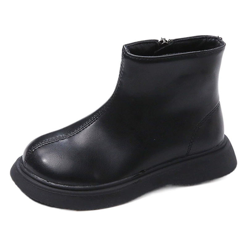 Детские короткие сапоги 2025 года, новая осенне-зимняя коллекция, в британском стиле, с нескользящей мягкой подошвой, одинарные сапоги с двойным утеплением из хлопка и флиса для малышей и детей.