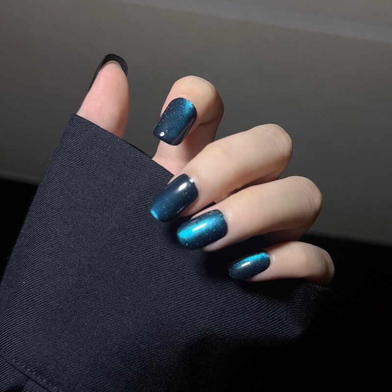 Turquoise Crystal Cat's Eye Wearable Nails Summer High-End Nail Patches Manicure Patches Fake Nails Removable Finished Products