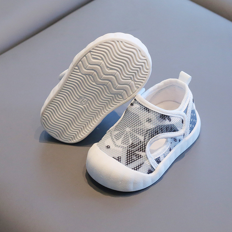 Zapatos de tela de malla para bebés primavera y otoño zapatos de una sola capa de fondo suave 1-2-3 años de edad zapatos para niños pequeños zapatos funcionales zapatos transpirables de primavera y otoño para niños