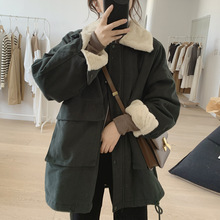 加厚毛領棉服外套女冬季新款寬松大碼韓版顯瘦大口袋工裝加絨大衣