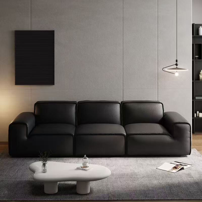 Office Sofa Modern Minimalist Leather Office Sofa Bed Dual-Purpose Large Black Cowhide Scratch-Resistant Reception Sofa
