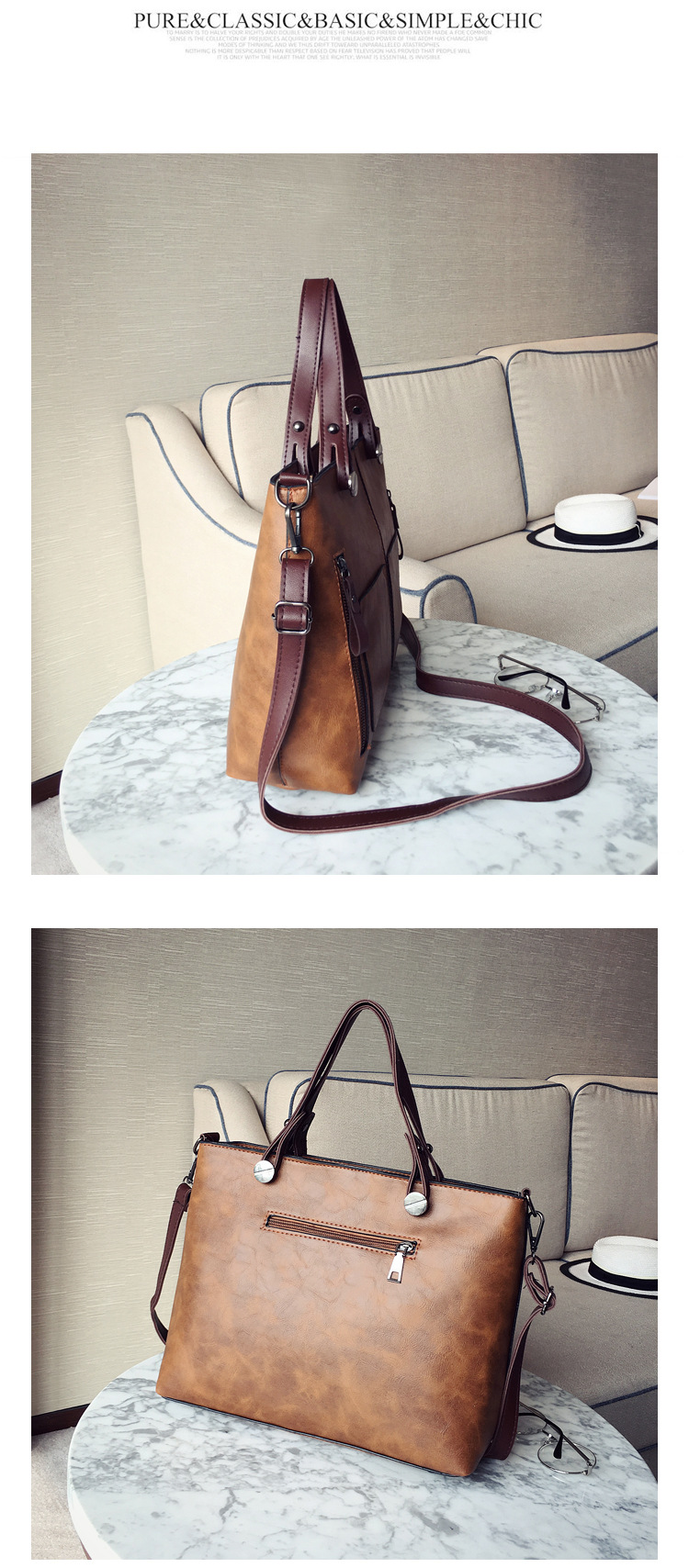 Large Pu Leather Streetwear Tote Bag Handbag display picture 6
