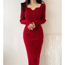 御姐轻熟风修身包臀连衣裙女中长款针织毛衣裙气质显瘦打底裙子