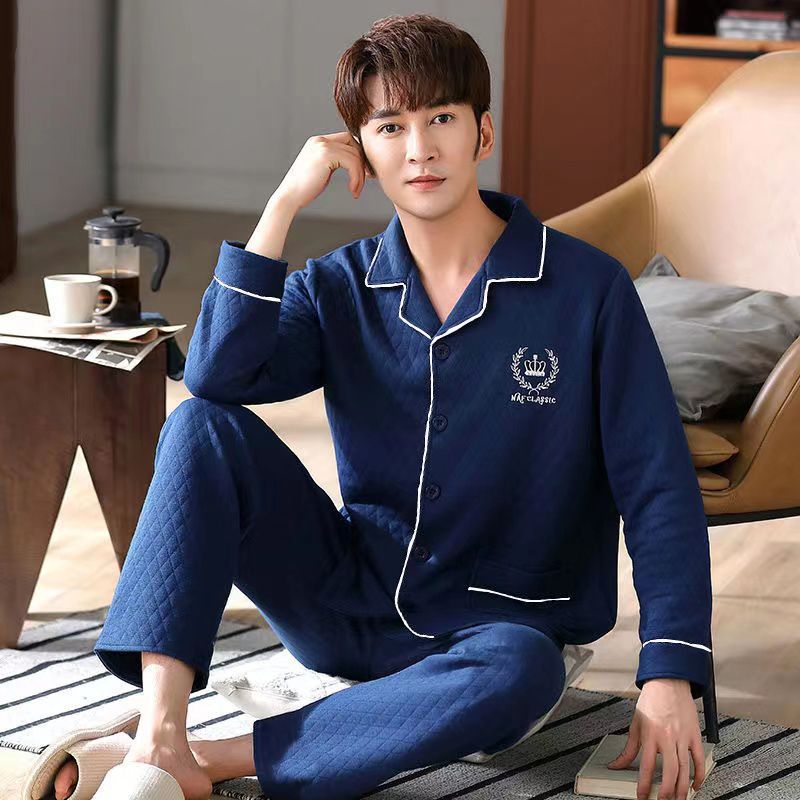 Otoño y invierno engrosado vestido exterior pijama de hombre invierno de hombre tamaño grande delgado intercalado de aire de algodón ropa para el hogar