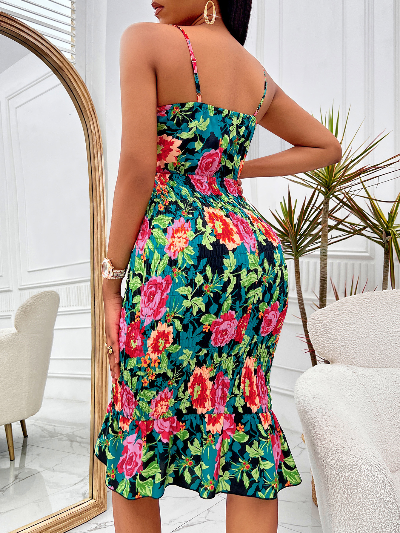 Frau Normales Kleid Elegant Gurt Ärmellos Blume Midi-kleid Täglich Straße display picture 5