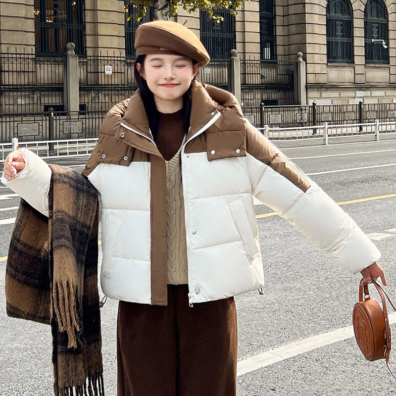 2024 autumn and winter new color blocking splicing short down for women's foreign trade internet celebrity live_voghion.com
