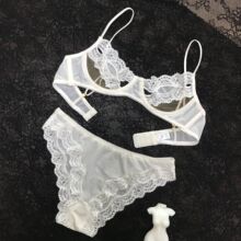 FQ2932性感蕾丝镂空有钢圈透薄内衣美背两穿网纱透视文胸套装白色