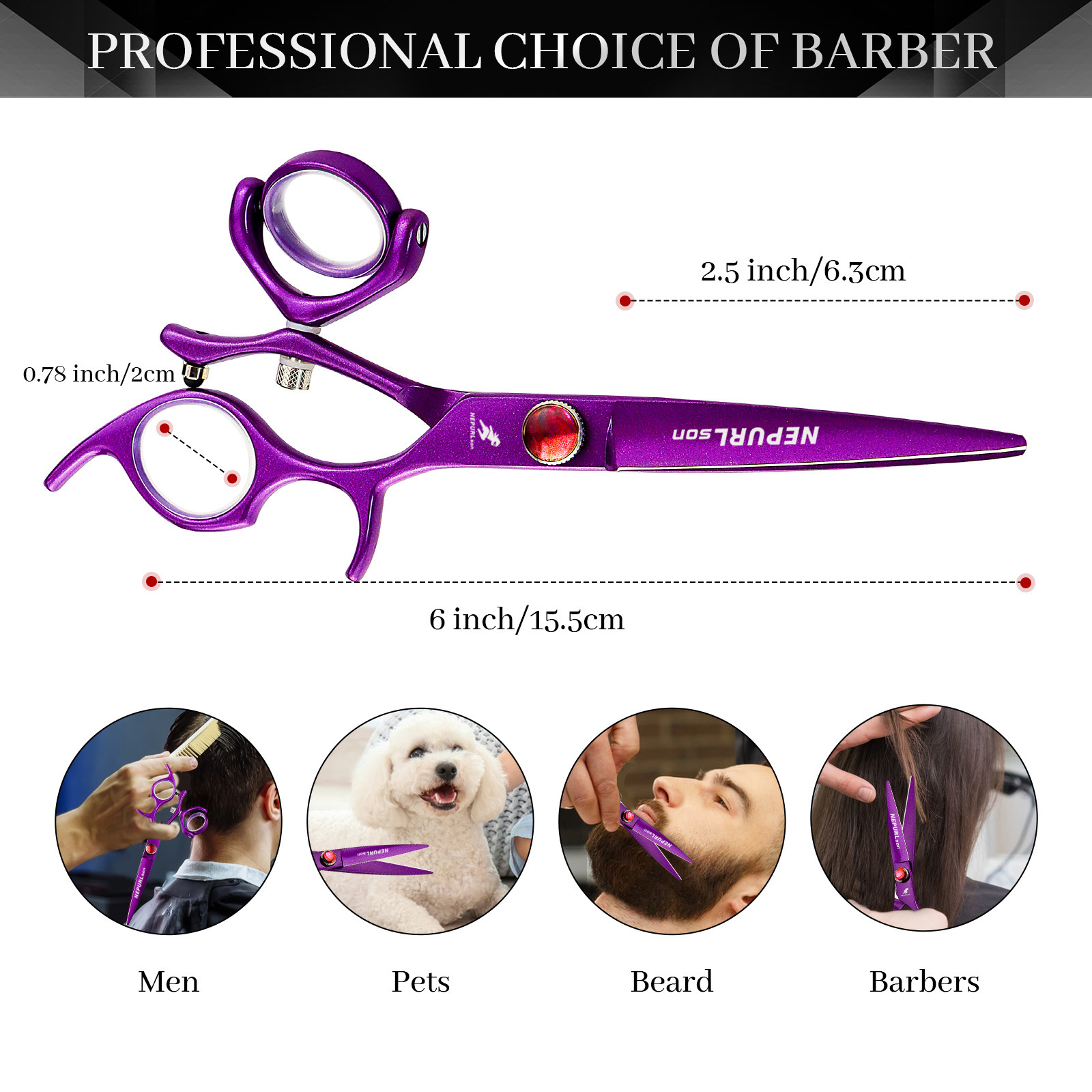 Forbici dentali piatte Napson da 6 pollici con manico girevole a 360 gradi, colore viola._voghion.com