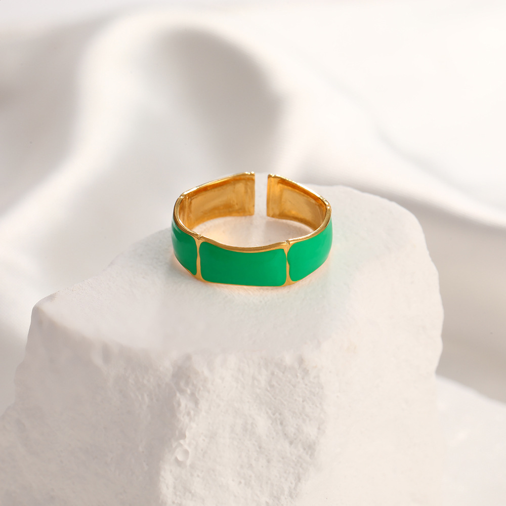 8g Weight 18K Gold Plated Plating Material Open Rings Classification Adjustable Ring Size 1 Piece Quantity Holiday, Daily Occasion 304 Stainless Steel Material Star, Oval, Wings Pattern Unisex Gender Enamel Design Simple Style, IG Style Style Wholesale Jewelry IG Style Simple Style Star Oval Wings 304 Stainless Steel 18K Gold Plated Enamel Open Rings 4