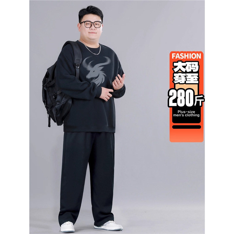 Plus Size Men's Clothing 2025 New Autumn and Winter Loose Casual Sports Suit for Fat Men, Extra Large Hoodie and Straight Leg Pants