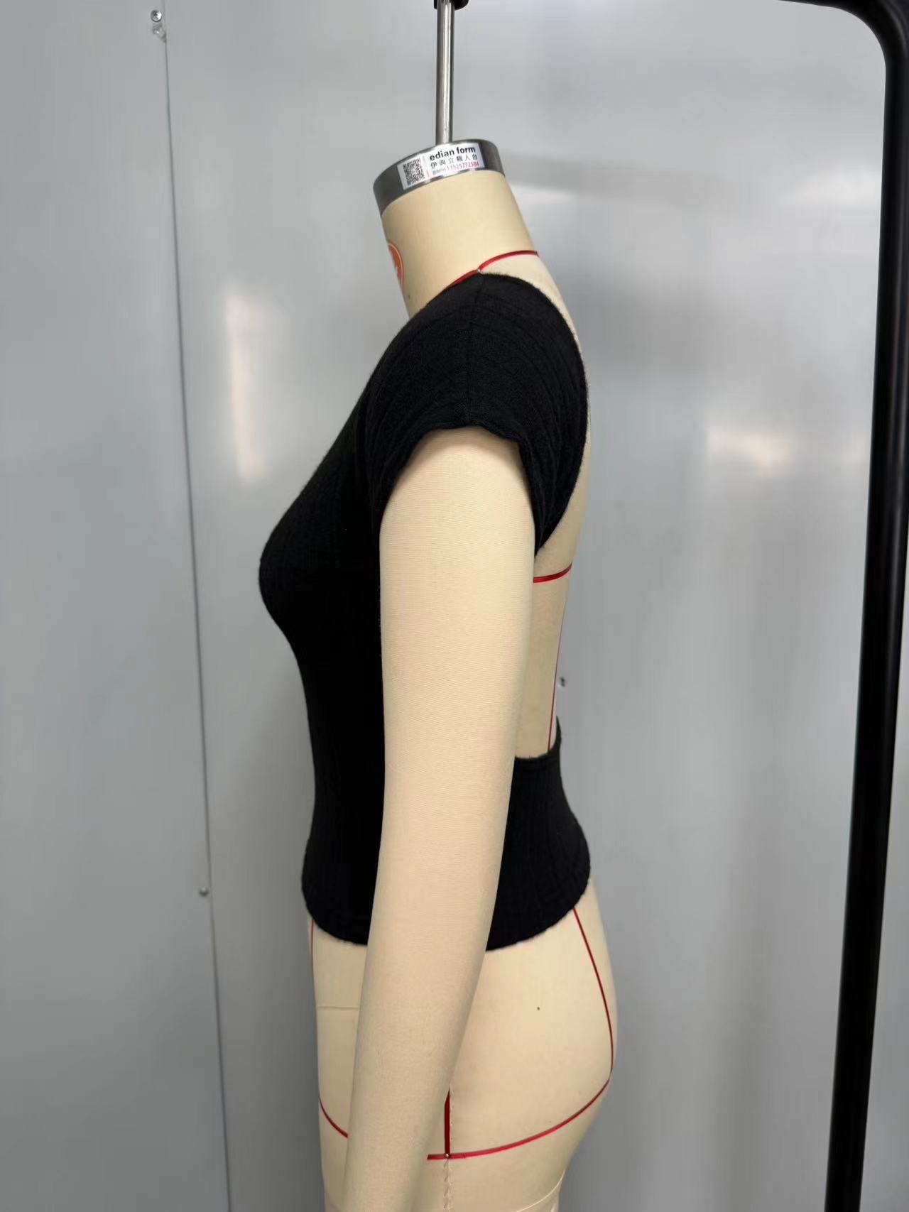 new sexy slim backless short top wide striped fleece short-sleeved T-shirt for women_senzul.com