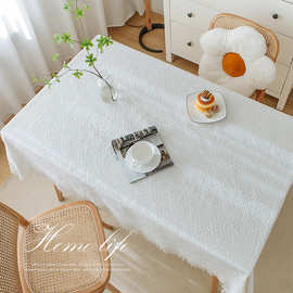 北欧纯色餐桌布ins风高级感法式甜品台桌布长方形咖啡桌台布简约