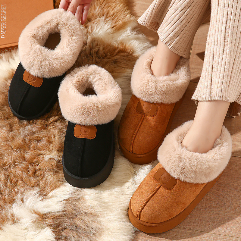 Zapatos de algodón de raíz sin impuestos para mujeres de otoño y invierno estilo coreano de alto rendimiento de peluche cálido en el hogar zapatillas gruesas para proteger a los ancianos
