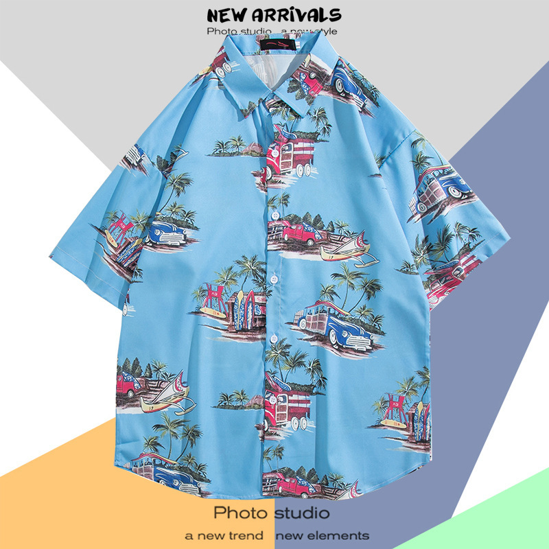 Hong Kong estilo Retro Vintage floral camisa manga corta Estilo Hawaiano tailandés diseño Ruan guapo camisa suelta para hombres y mujeres