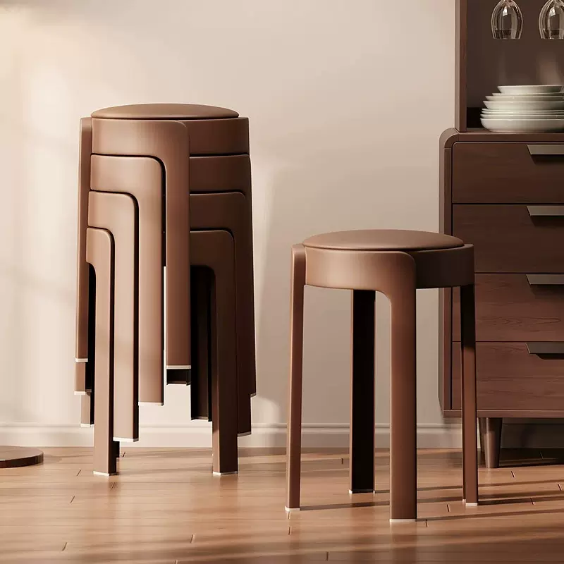 餐椅塑料软包凳子家用加厚结实耐用可叠放圆凳轻奢感餐桌备用椅子