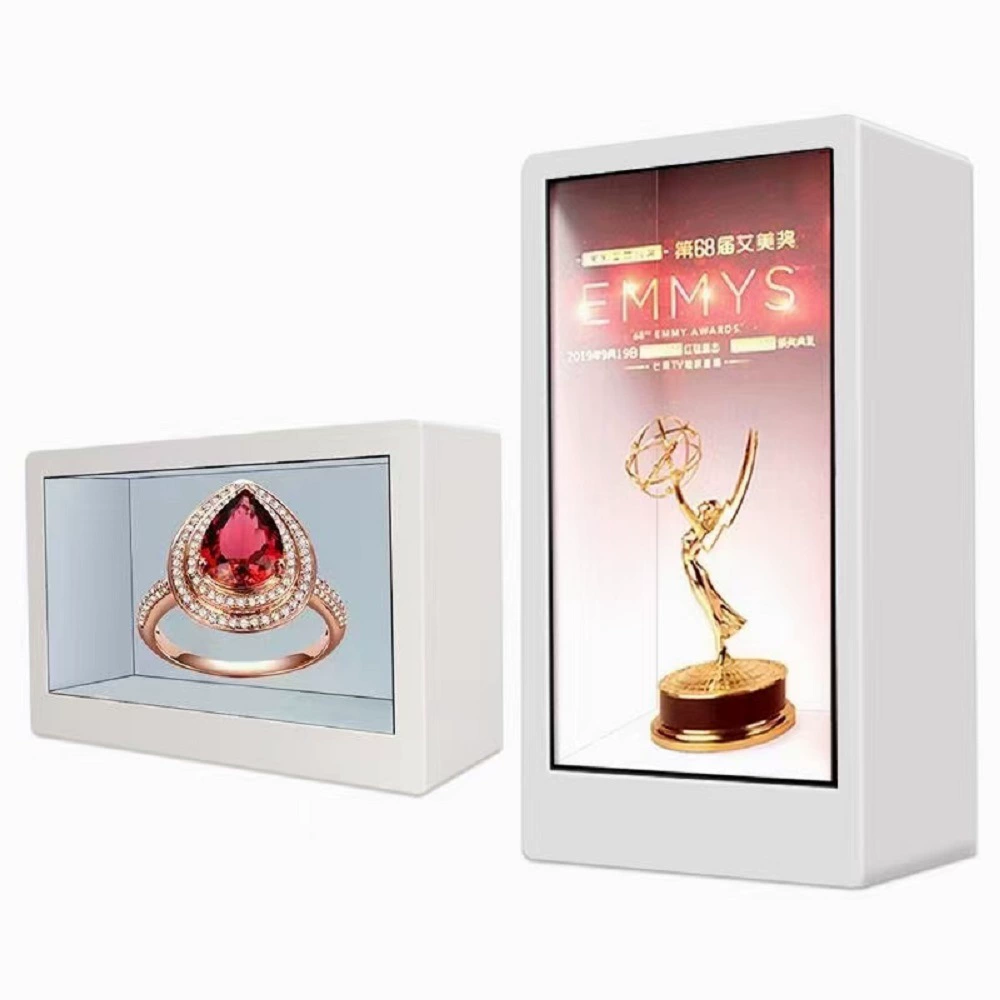 Рекламная машина с прозрачным экраном, голографический прозрачный экран, витрина, сенсорный интерактивный дисплей, мультимедийное прозрачное окно, прозрачный шкаф