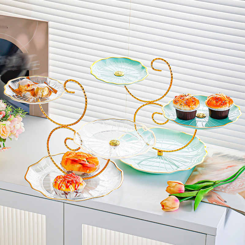 Cross-Border Plastic Gold-Rimmed Fruit Plate Cake Snack Tray Light Luxury Snack Dried Fruit Plate Wedding Table Display Stand