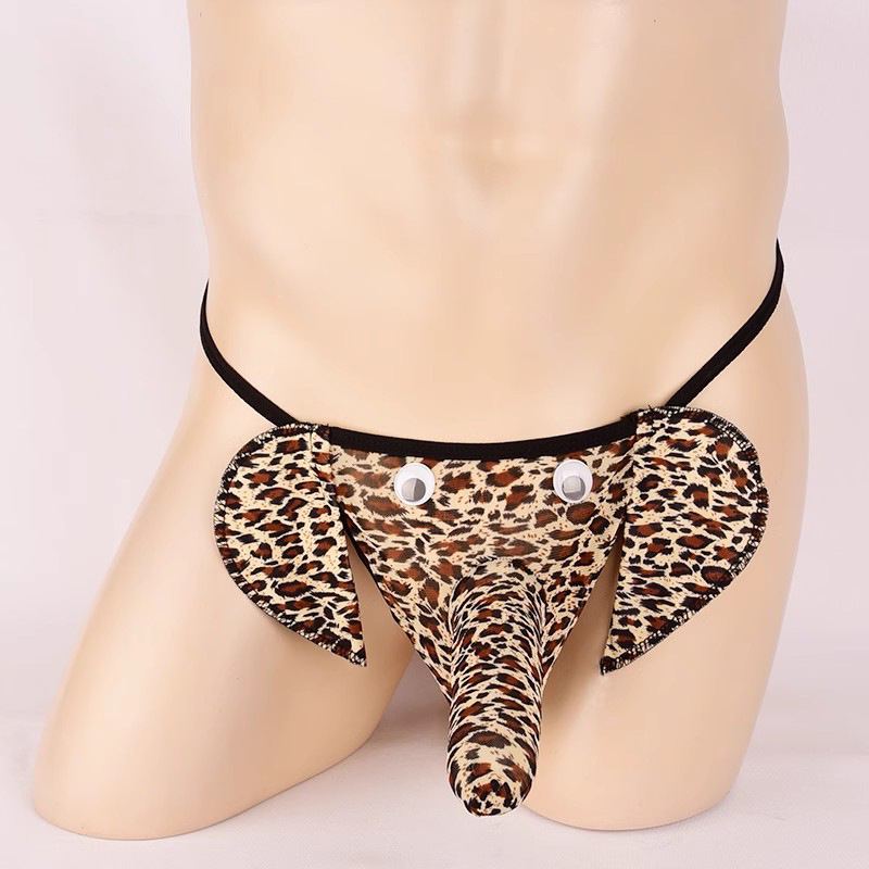 Xiuaisha Men’s Mesh Perspective Elephant Nose Thong, Leopard Print One Size — detail image 9