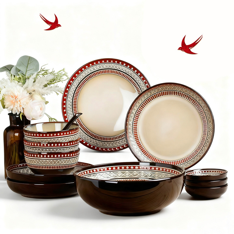 Scandinavian Bohemian Style Wedding Festive Ceramic Western Dinner Plate Steak Plate Creative Tableware Rice Bowl Soup Bowl Scandinavian Bohemian Style Wedding Festive Ceramic Western Dinner Plate Steak Plate Creative Tableware Rice Bowl Soup Bowl