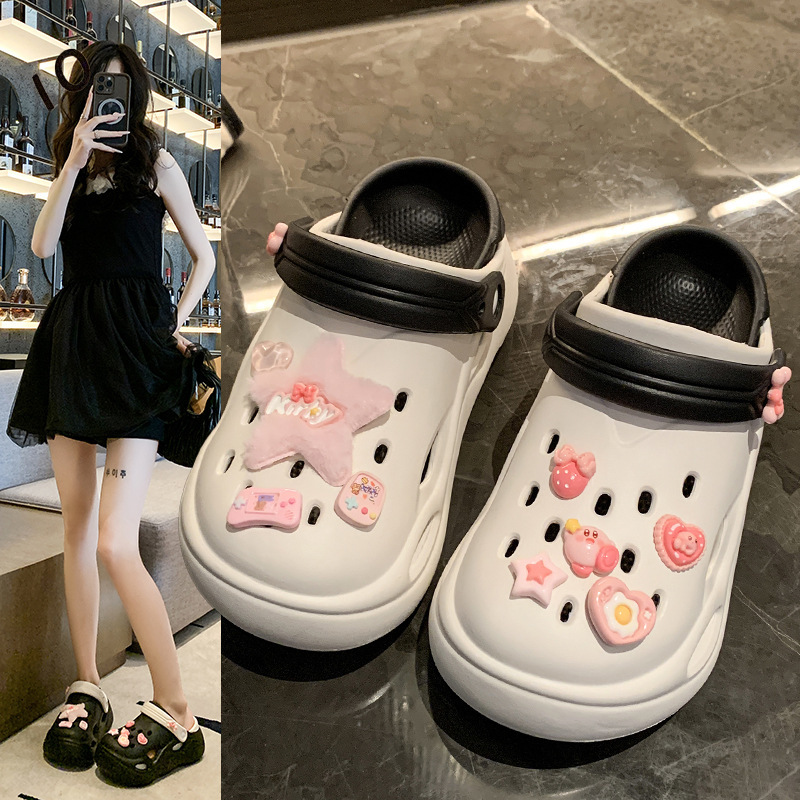 Women's hole shoes summer New thick bottom soft diy fashion pink cartoon accessories casual comfortable sandals