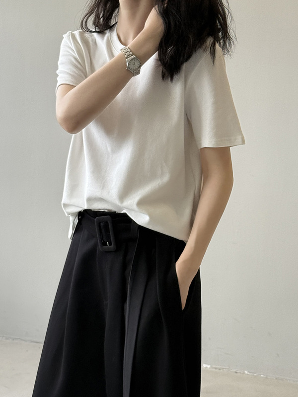 言双 纯色加厚磨毛圆领T恤女 秋冬宽松舒适百搭短袖打底上衣712|undefined