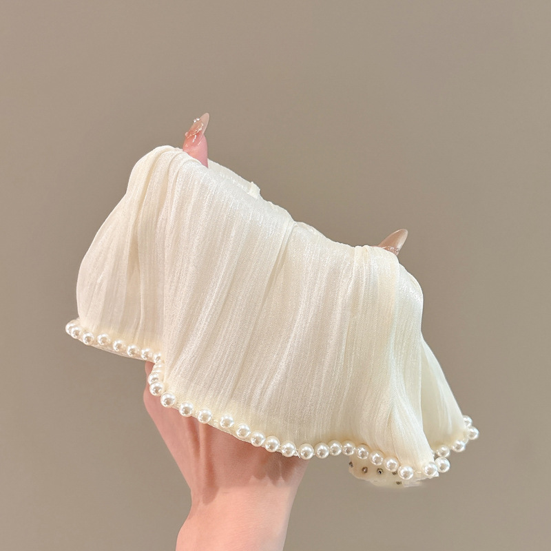 Temperamento coreano, borde de perlas, lazo para el cabello de intestino grueso, accesorios para el cabello, cabeza femenina, pliegues de alto nivel, sombreros de cuerda de lazo de borde ancho