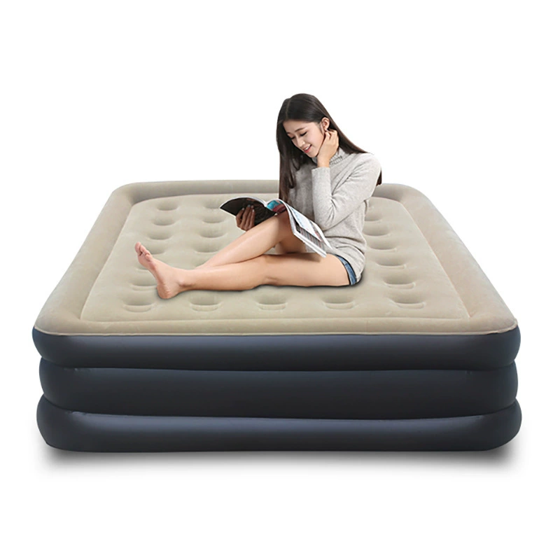 Домашний надувной кровать Встроенный воздушный насос три слоя надувной высокий кровать наружный складной утолщенный портативный флокировка надувной надувной кровать