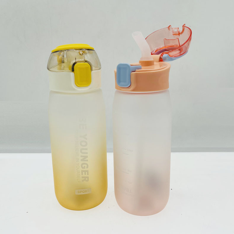 Baijia taza de paja deportes taza de plástico simple estudiante taza de agua 750ml bolsa de gradiente de color pegamento portátil taza