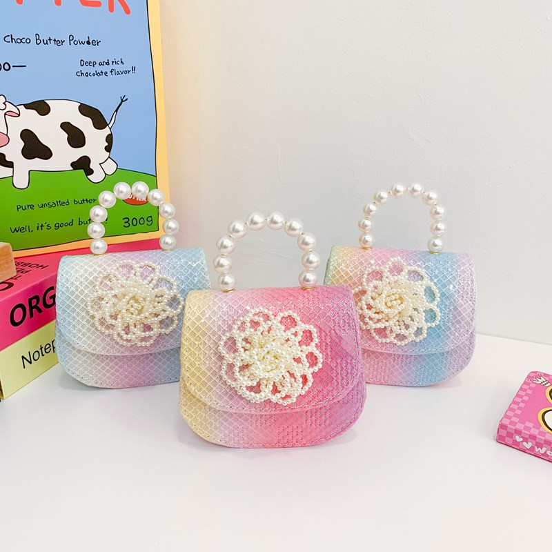 Estilo occidental princesa bolso de hombro moda perla flor bolso de niña 2025 moda cadena de lentejuelas bolso para niños