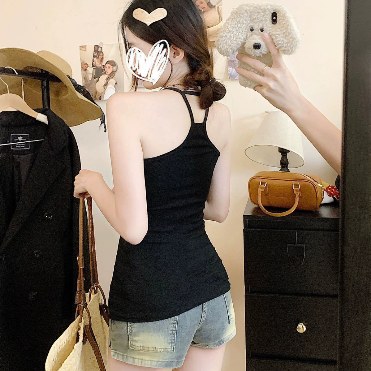 Женский топ-майка с чашкой, slim-fit с крестовым принтом и бретелями, на один размер