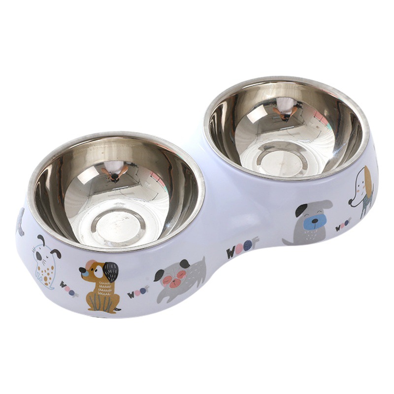 Tazón Doble para Mascotas Pipitao, Imitación Porcelana, Impreso, Dos en Uno, con Base Antideslizante y Tazón Interior de Acero Inoxidable, Tazón para Perro, Venta al por Mayor en Existencia