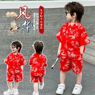Cross-Border Secret Text New Chinese Style Children's Suit Summer Boy Chinese Style Tang Suit Little Boy Hanfu Boy Baby Summer Suit