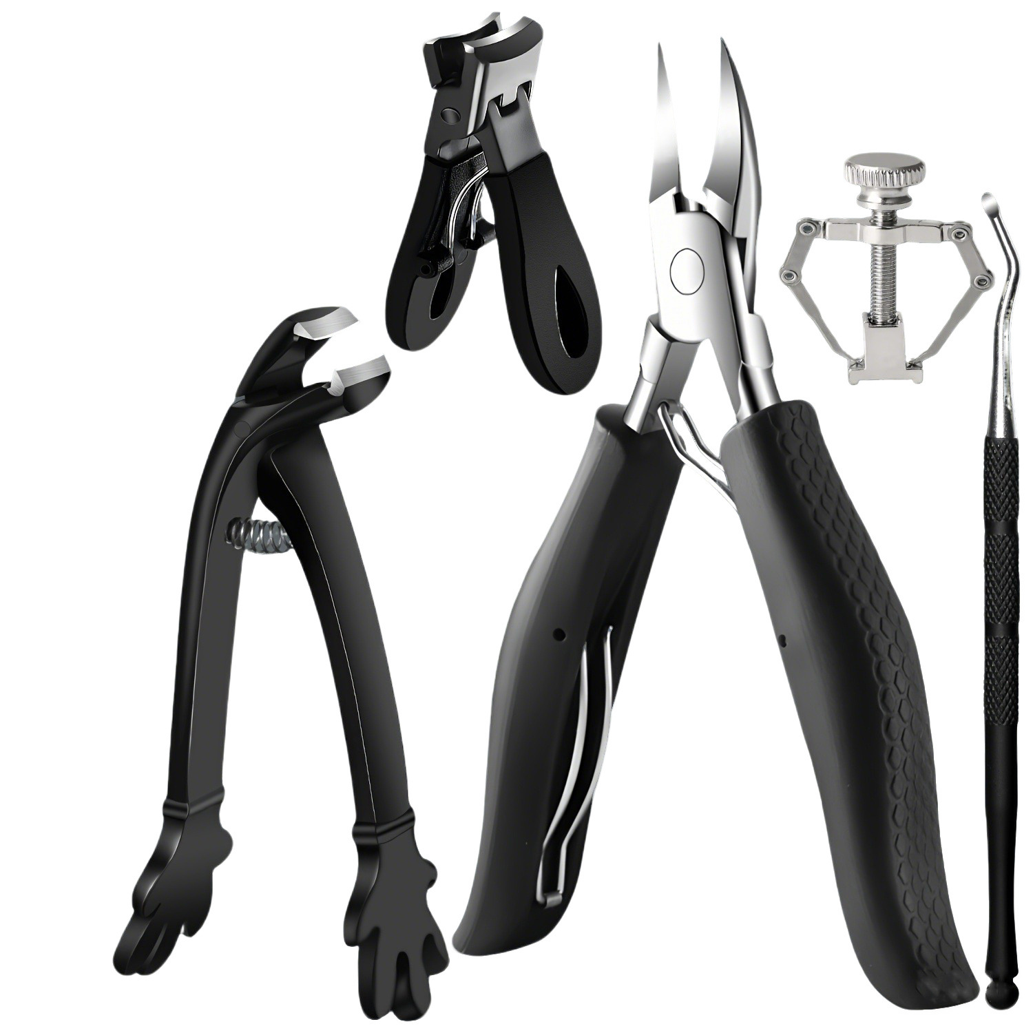 Stainless steel complete set of pedicure tools, eagle-beak pliers, thick toenail clippers, ingrown nail correction tool, nail file, foot care