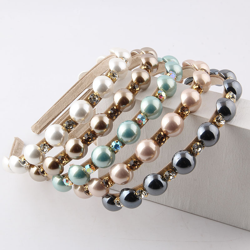 Fashion Solid Color Cloth Inlay Artificial Gemstones Pearl Hair Band 1 Piece display picture 1