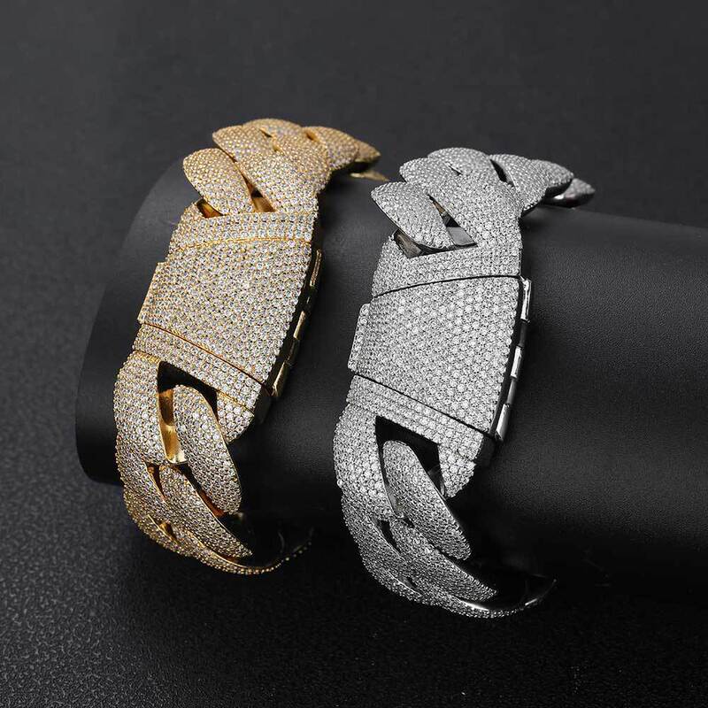 European and American Cross-Border Hip-Hop 24mm Bubble Cuban Chain Zircon Bracelet Trendy Brand Personalized Diamond Men's Bracelet Accessories