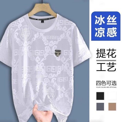 Source manufacturer summer round collar short-sleeve t-shirt men's thin ice silk 2025 men's fashion brand ins loose half-sleeve top