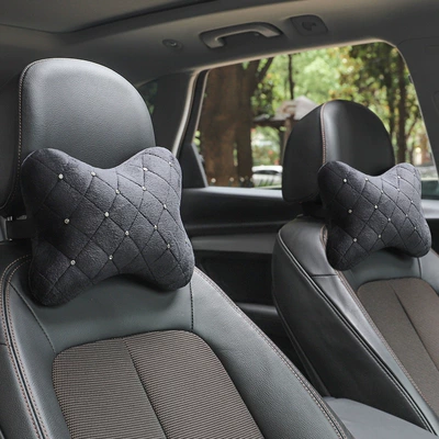 Pillow, Car Headrest, Plush Quilted: Headrest - studded-quilted-embroidery-headrest-pair